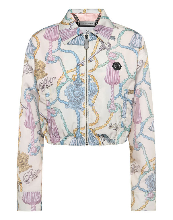 Nylon Cropped Windbreaker Tassels multicolor