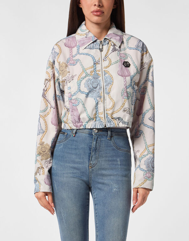 Nylon Cropped Windbreaker Tassels multicolor