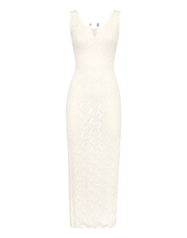 Viscose Long Dress Monogram white