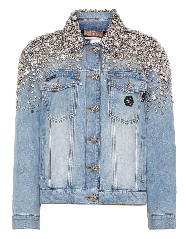 Crystal StonesDenim Oversize Jacket with Stones Salt' N' Pepa