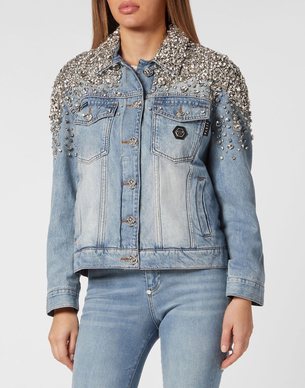 Crystal StonesDenim Oversize Jacket with Stones Salt' N' Pepa