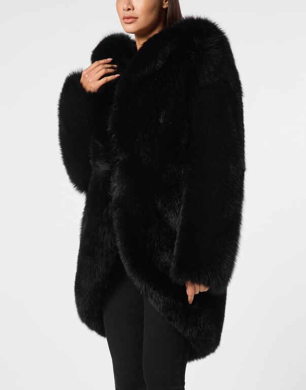 Fox Fur Oversize Jacket black