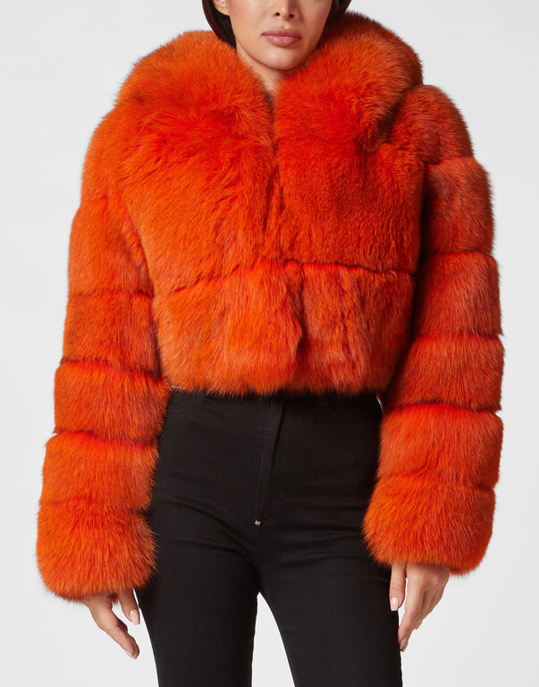 Real Fur Short Jacket orange