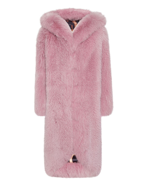 Fox Fur Oversize Coat Long rose / pink