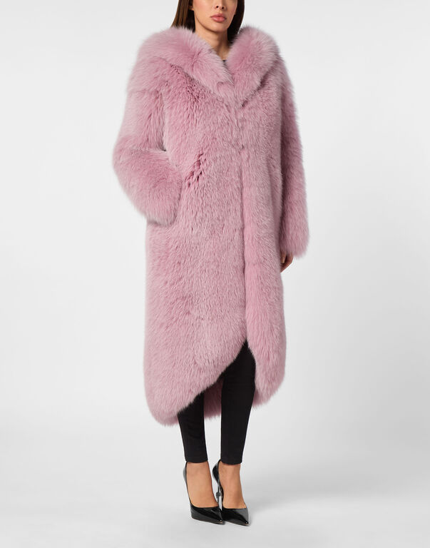 Fox Fur Oversize Coat Long rose / pink