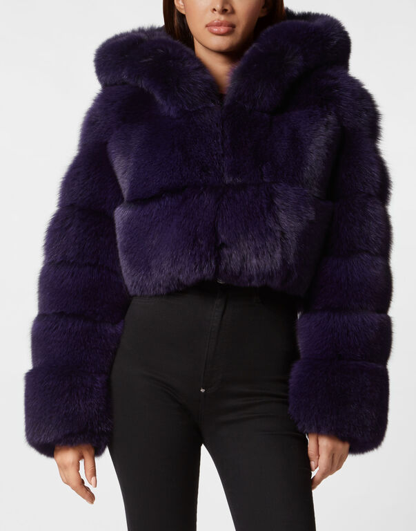 Real Fur Short Jacket Purple