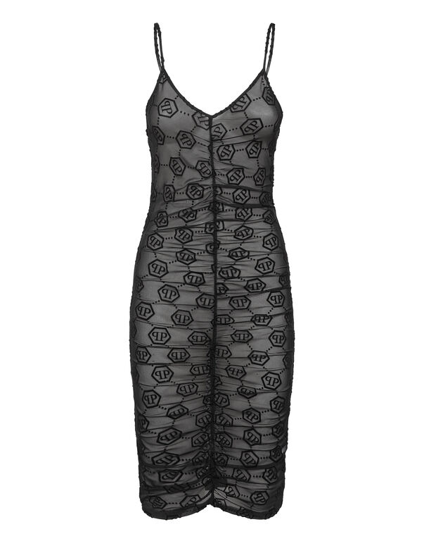 Tulle Midi Dress Monogram black