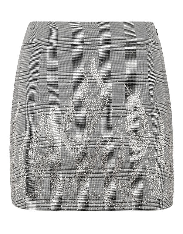 Checkered Mini Skirt Strass Flame black