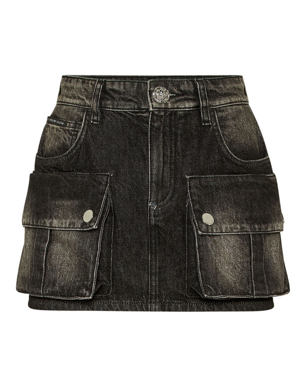 Denim Cargo Mini Skirt Riot Black