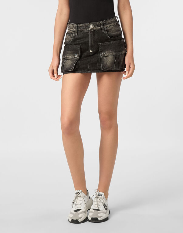 Denim Cargo Mini Skirt Riot Black