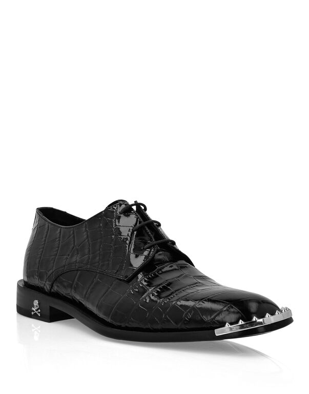 Croco Lace Up Shoes Skull&Bones black