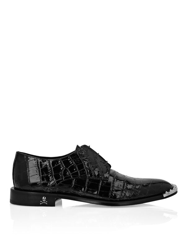 Croco Lace Up Shoes Skull&Bones black
