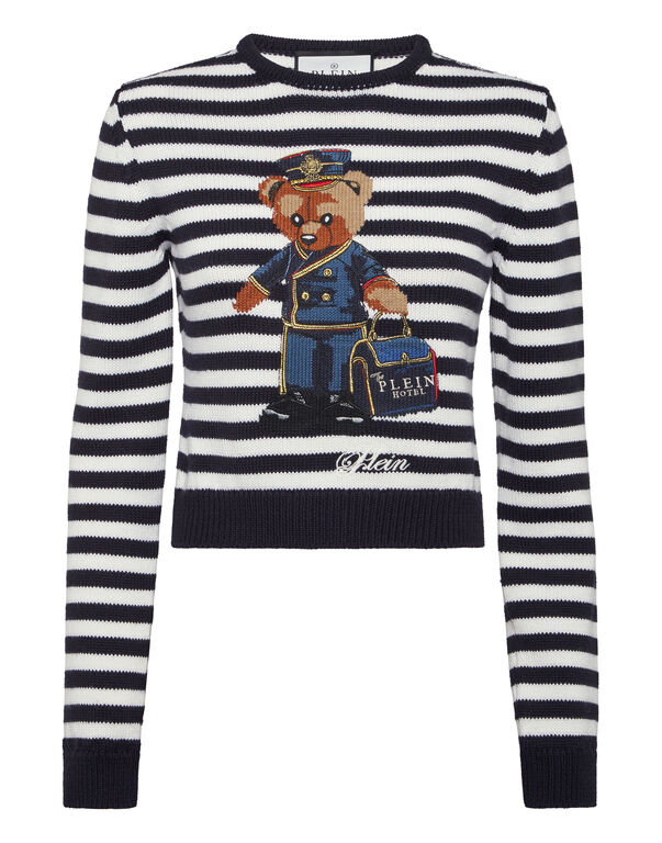 Striped Round Neck Pullover Teddy Doorman navy