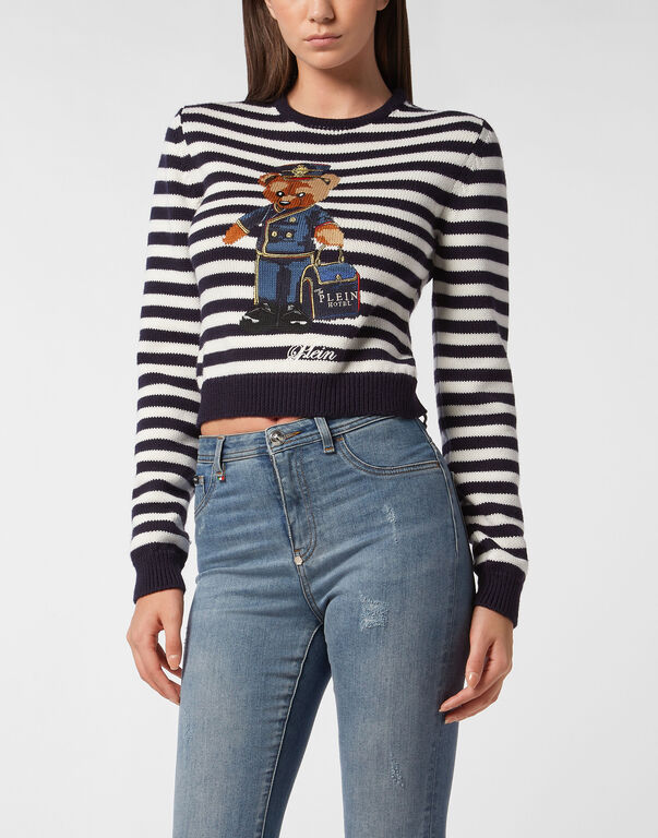 Striped Round Neck Pullover Teddy Doorman navy