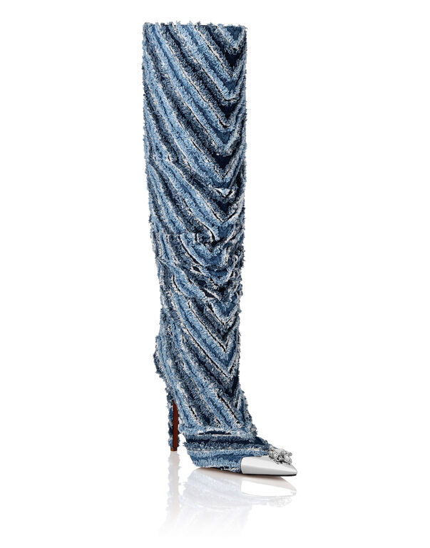 Mix Denim High Boots Hi-Heels middle blue