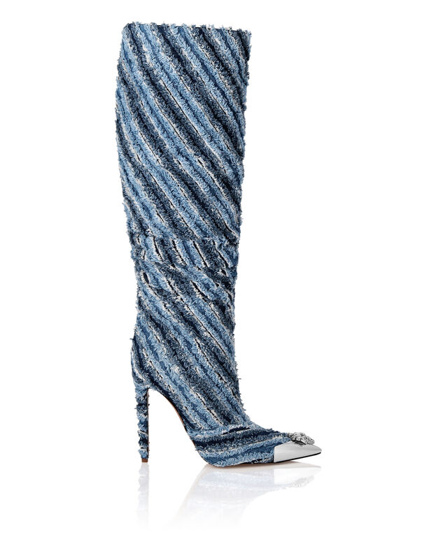 Mix Denim High Boots Hi-Heels middle blue