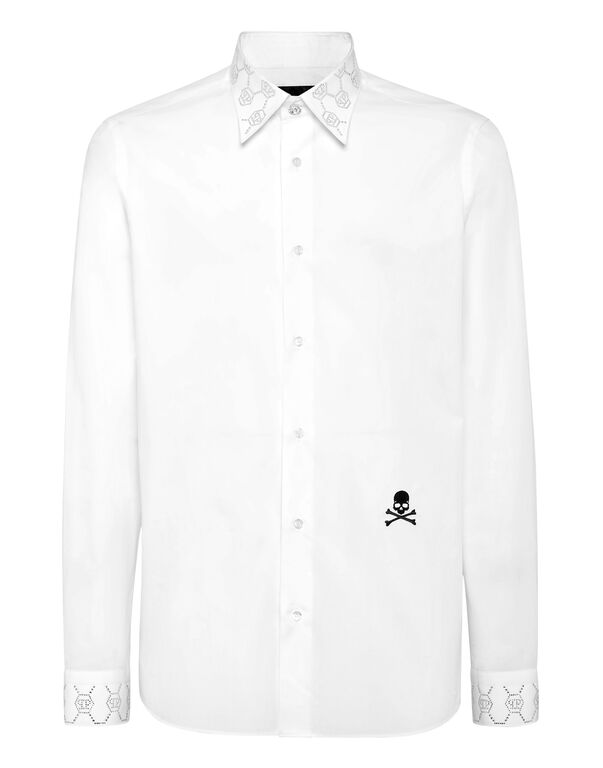 Shirt Sugar Daddy Cut LS Monogram Strass Monogram Strass white