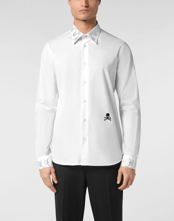 Shirt Sugar Daddy Cut LS Monogram Strass Monogram Strass white