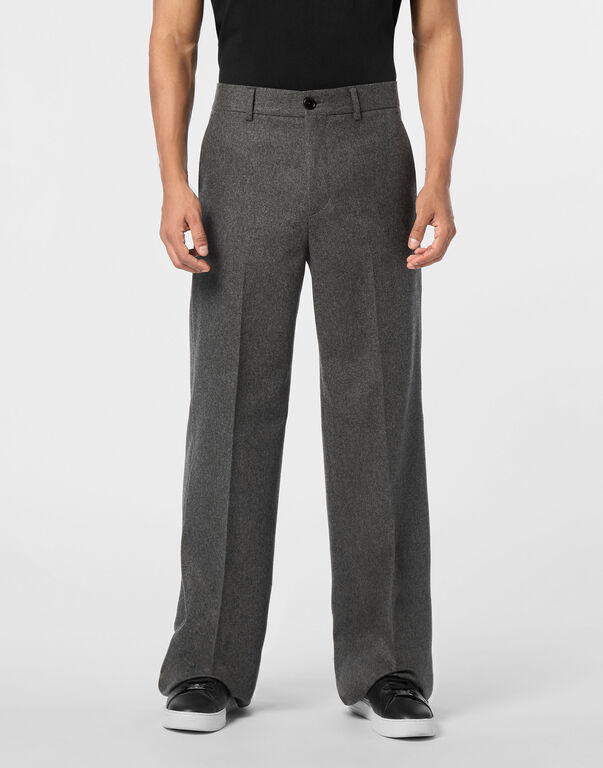 Wool Wide Leg Trousers grey