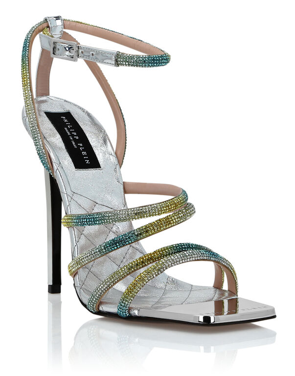 Mirror Leather Sandals Hi-Heels Crystal Silver