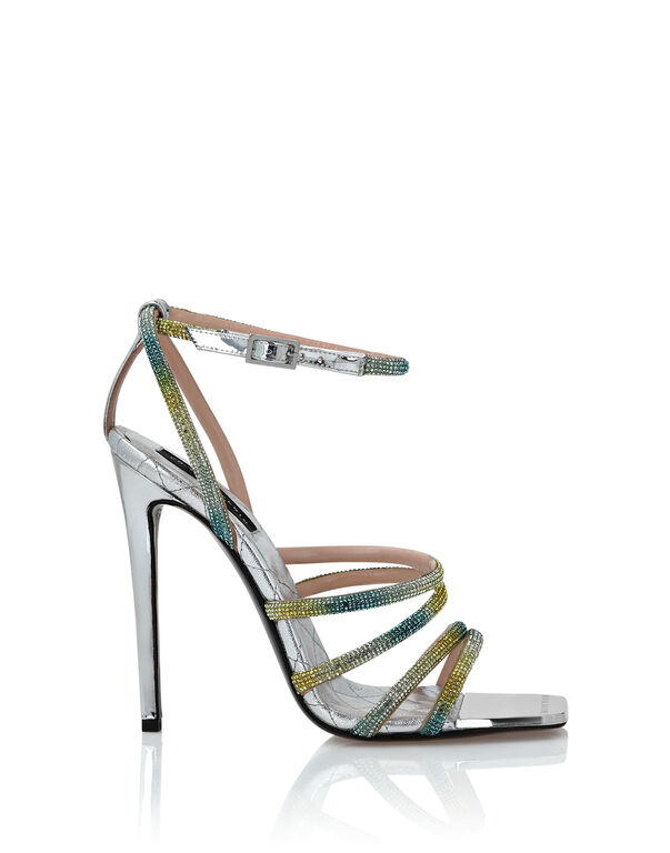 Mirror Leather Sandals Hi-Heels Crystal Silver