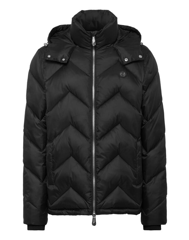 Nylon Short Puffer Jacket Zigzag black