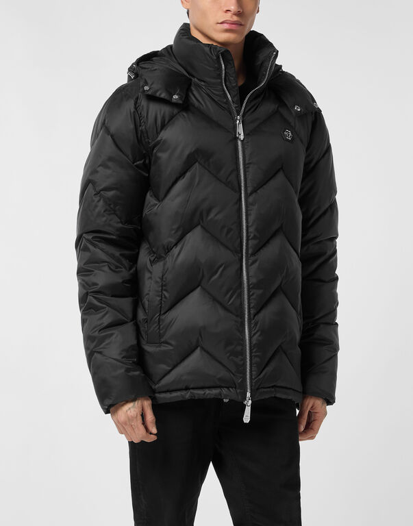 Nylon Short Puffer Jacket Zigzag black