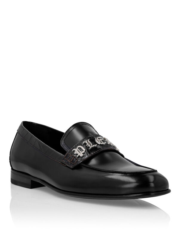 Croco Printed Leather Loafers black