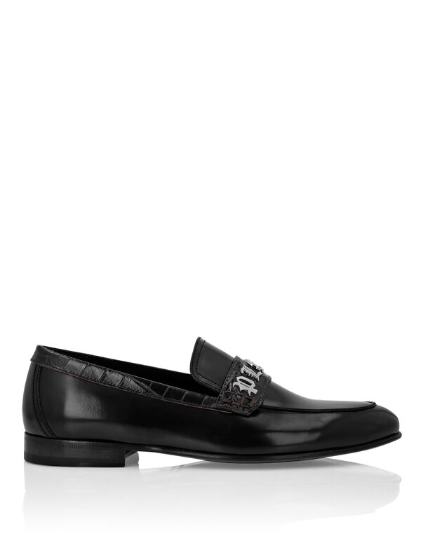 Croco Printed Leather Loafers black