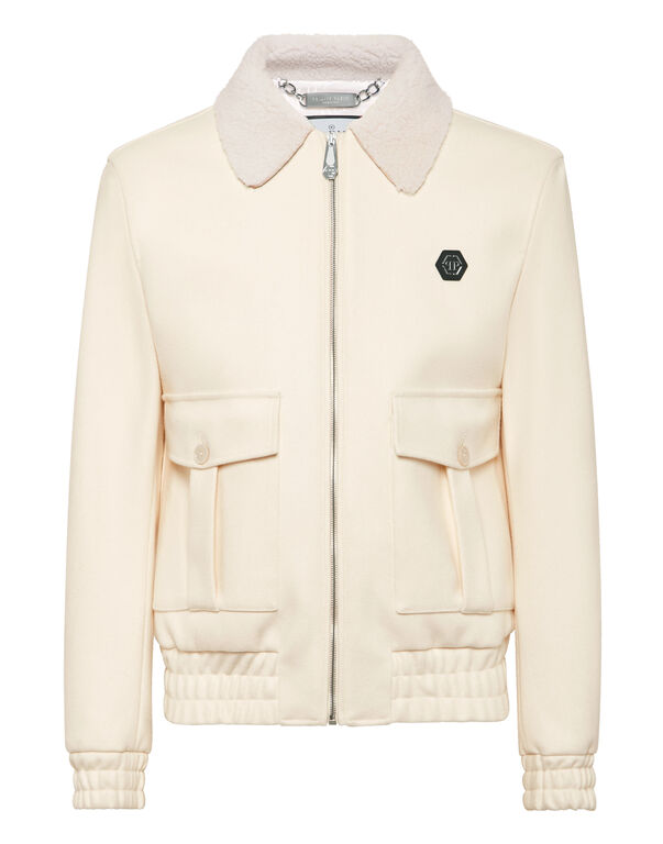 Wool Aviator Jacket With Shirling Cape Off White