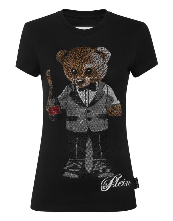 Cotton Sexy Pure Fit T-Shirt Teddy Waiter Crystal black