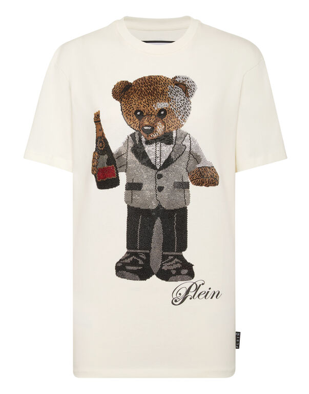 Cotton Man Fit T-Shirt Teddy Waiter Strass Off White