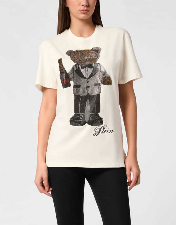 Cotton Man Fit T-Shirt Teddy Waiter Strass Off White