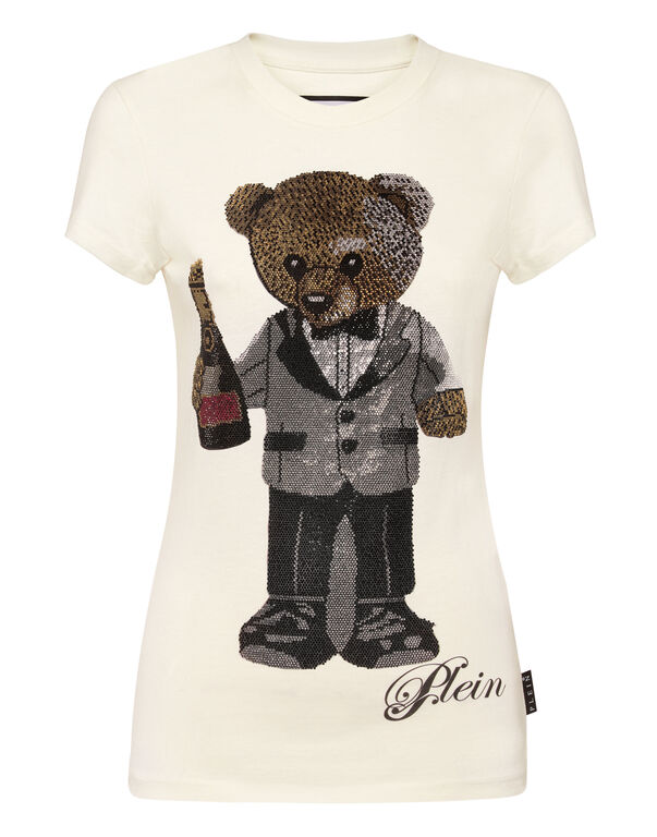 Cotton Sexy Pure Fit T-Shirt Teddy Waiter Crystal Off White