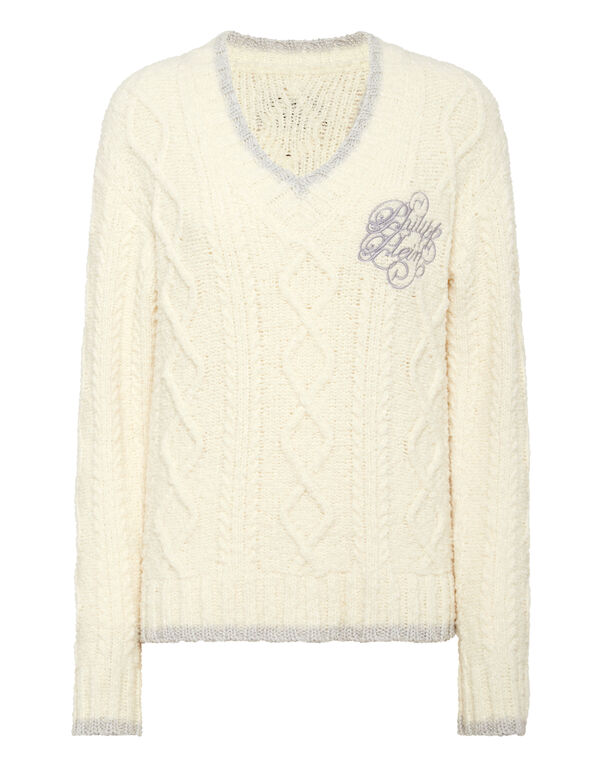 Loose Fit V-Neck Sweater Off White
