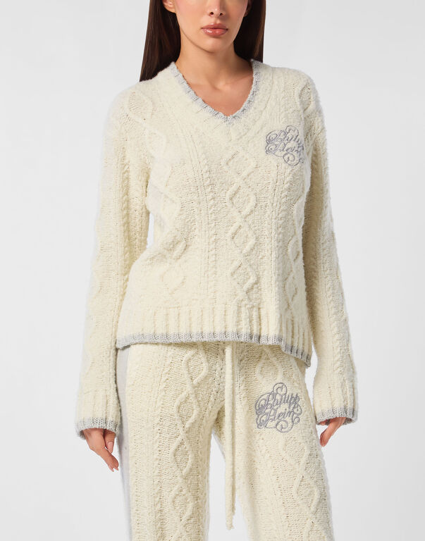 Loose Fit V-Neck Sweater Off White