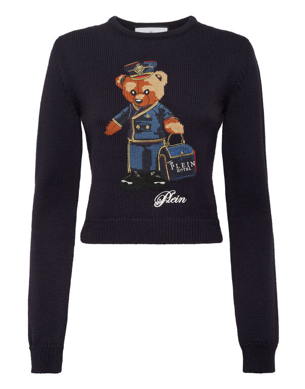 Cropped Round Neck Pullover Teddy Doorman navy