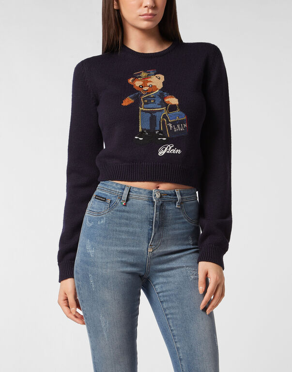 Cropped Round Neck Pullover Teddy Doorman navy