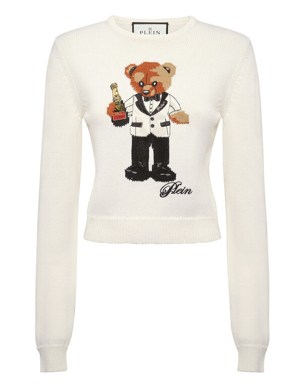 Cropped Round Neck Pullover Teddy Waiter Off White