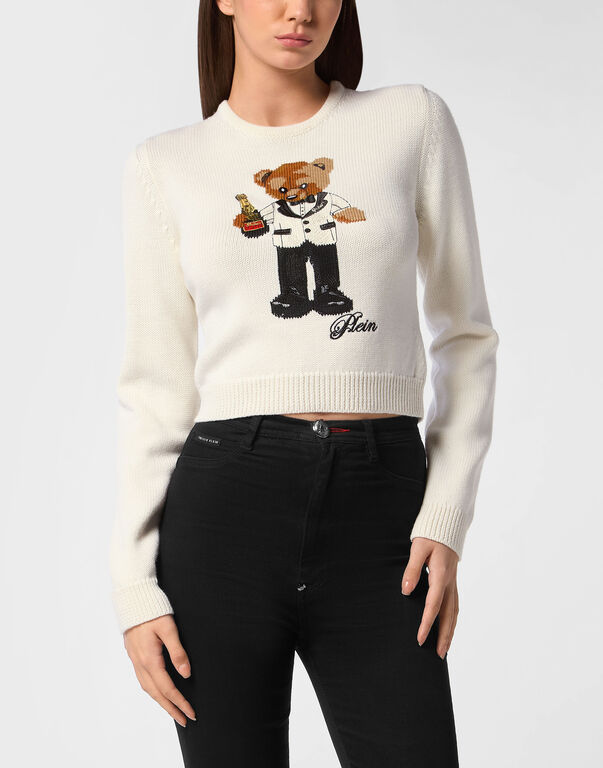 Cropped Round Neck Pullover Teddy Waiter Off White