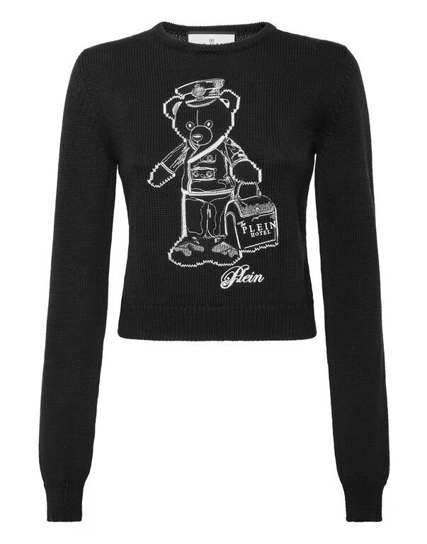 Cropped Round Neck Pullover Teddy black