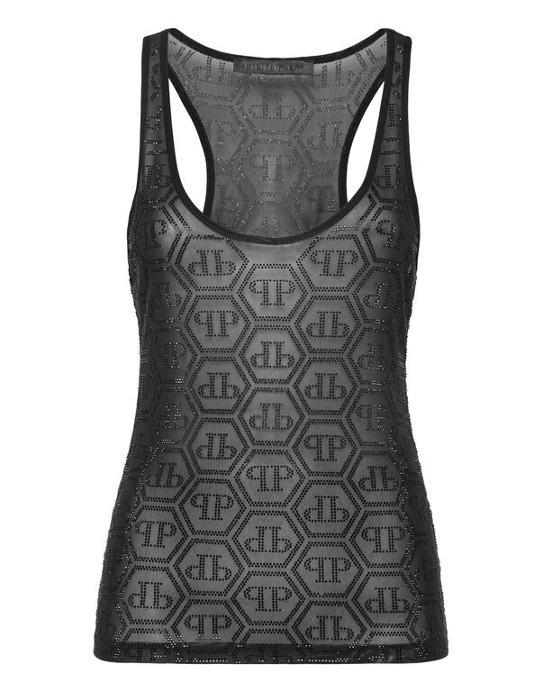 Tulle Tank Top Monogram Strass black