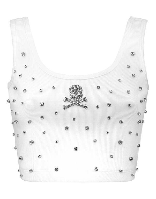 Jersey Rib Cropped Top Stones white