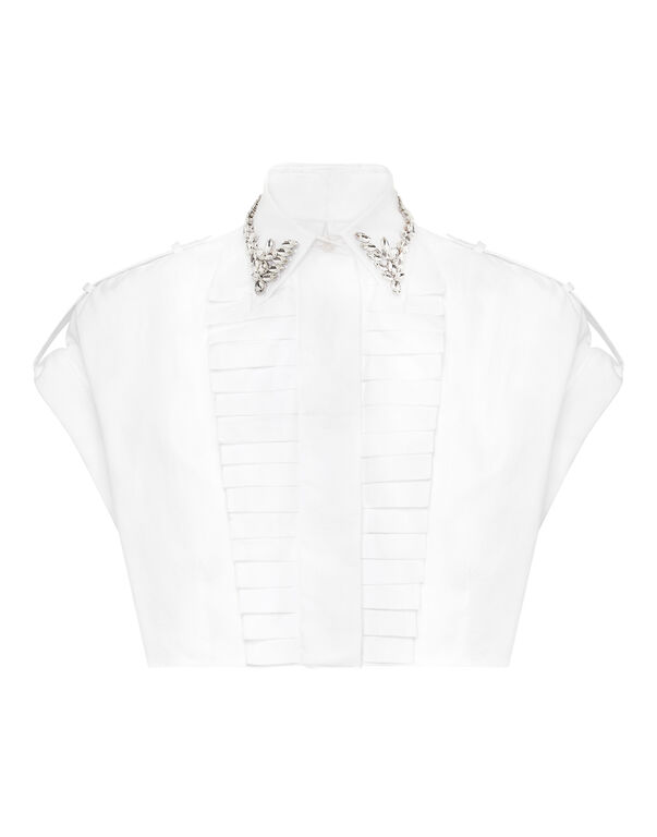 VOLANT CROPPED SHIRT SS STRASS white