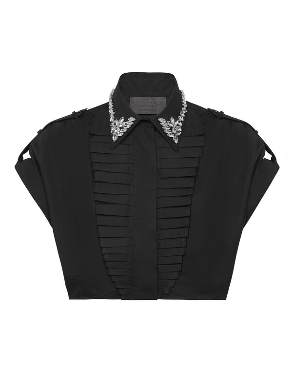 VOLANT CROPPED SHIRT SS STRASS black