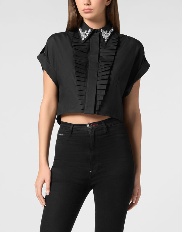 VOLANT CROPPED SHIRT SS STRASS black