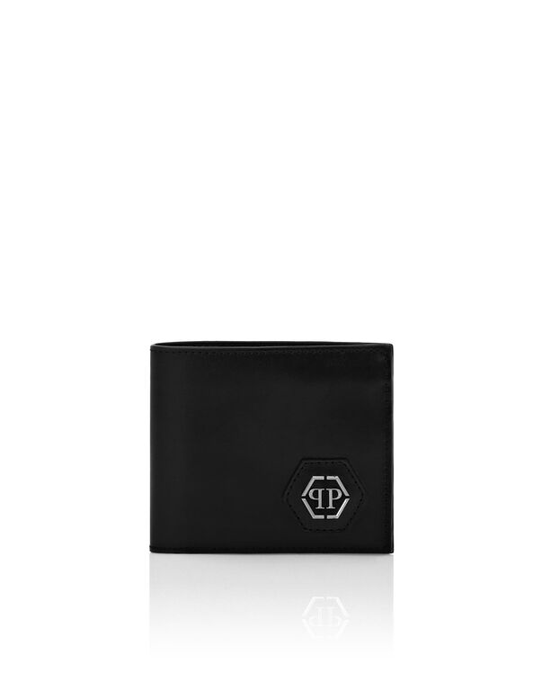Leather French Wallet Hexagon black