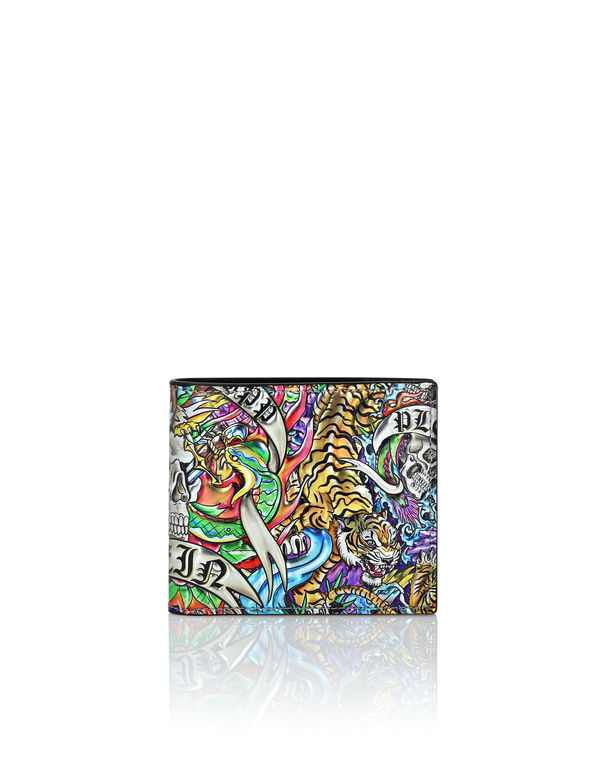 Mirror Leather French Wallet Tattoo Silver/multicolor