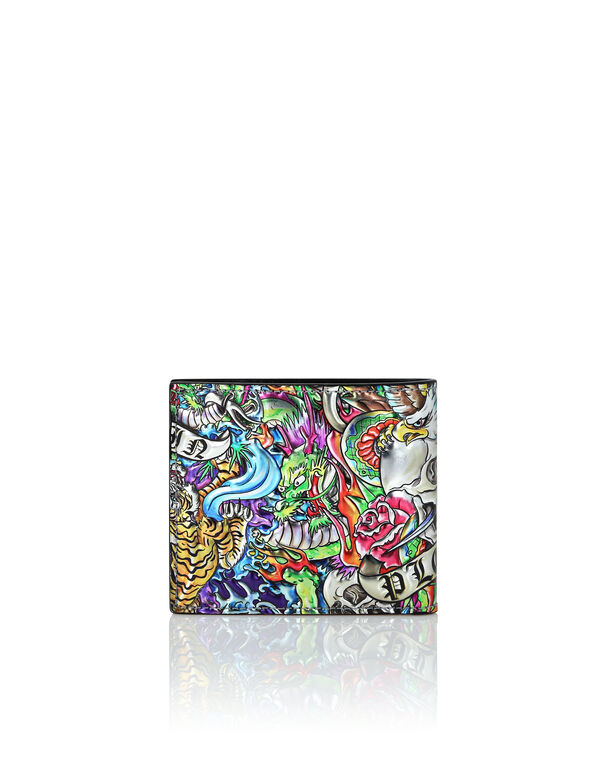 Mirror Leather French Wallet Tattoo Silver/multicolor