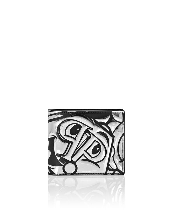 Mirror Leather French Wallet Smile Silver